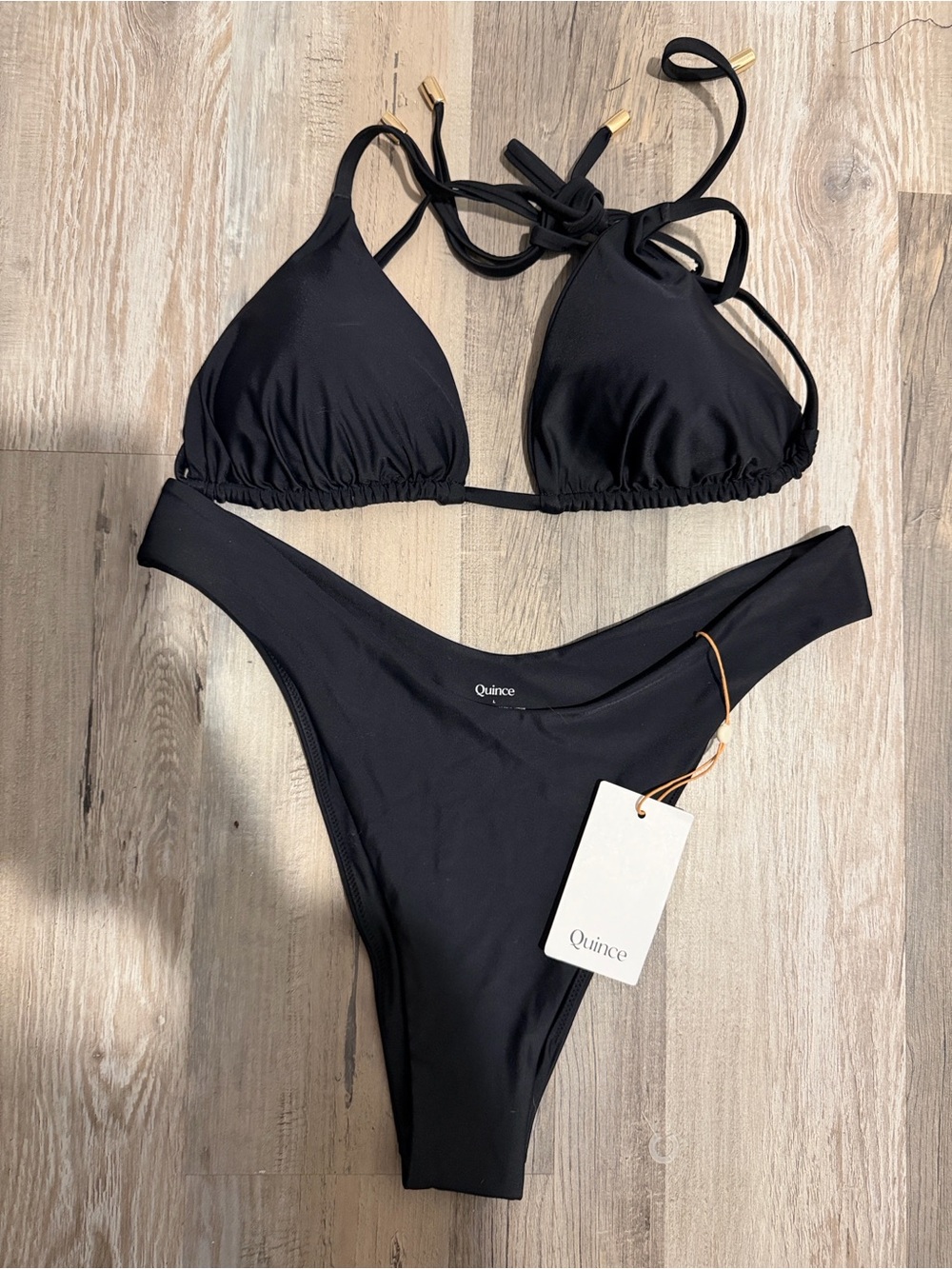 Quince Italian Triangle Bikini Top & Italian High-Leg Bikini Bottom Size Large